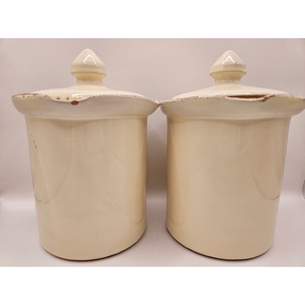 Pier1 Pier One Made in Italy Set of 2 Canisters Ivory 1990s 7x5" Stoneware J32